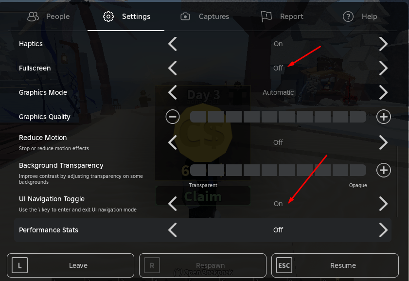 Roblox screen Settings